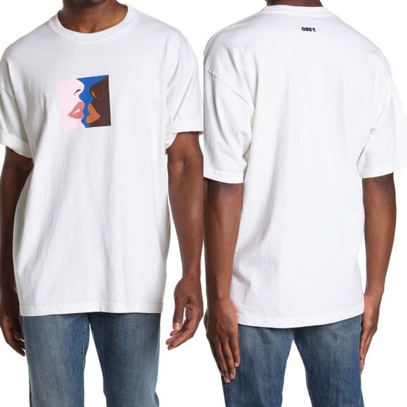 Obey Lips Graphic Crewneck T-shirt White Size Small - Picture 2 of 9